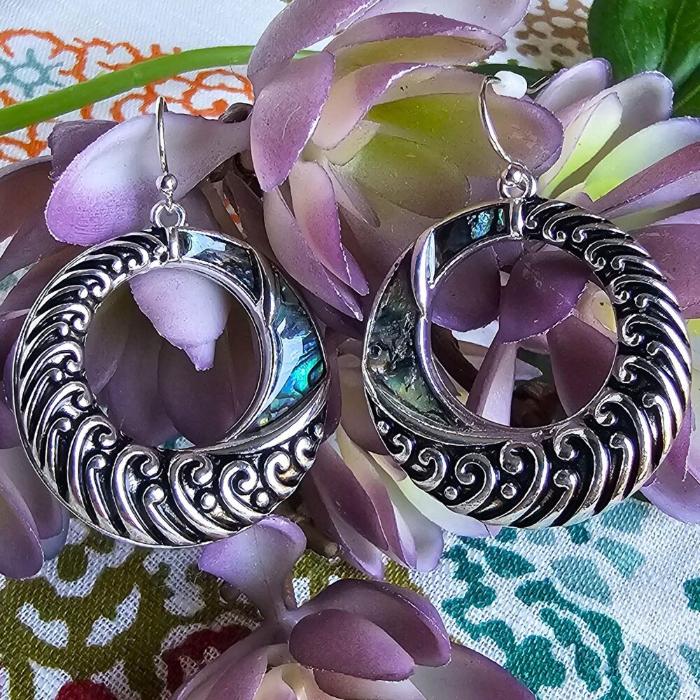 Earrings. Abalone and Silver Hoops. NWT. - Picture 6 of 6